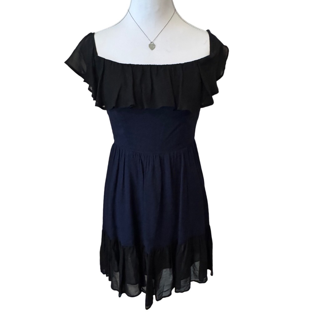 Reformation Navy Black Ruffle Off Shoulder Mini Dress‎ Coquette Size 4